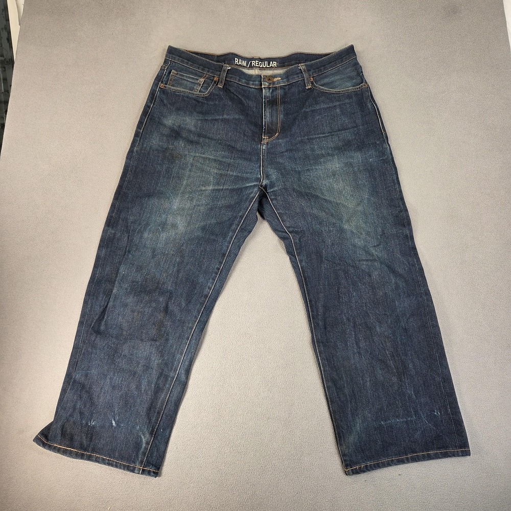 Fan of Clothing Jeans Mens 36x25 Blue Raw Regular Straight Leg Dark Wash Denim